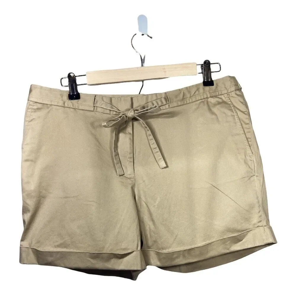 BROOKS BROTHERS Women’s Cotton Tie Waist Rolled Cuff Shorts Tan Size 12
